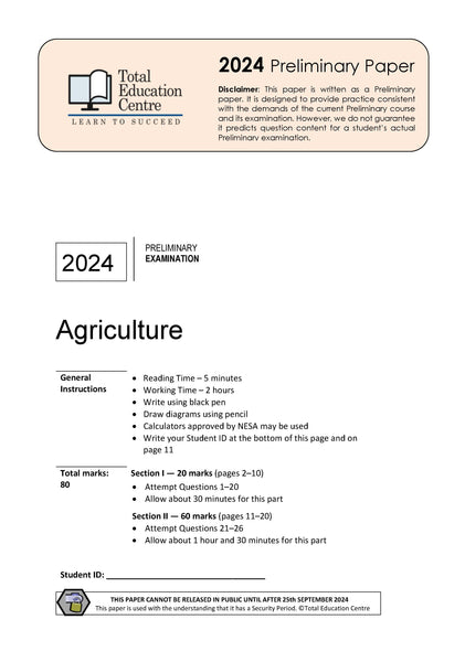 2024 Preliminary Agriculture (Yr 11)