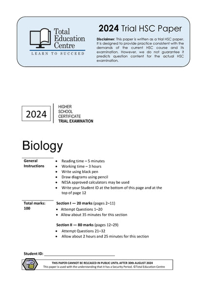 2024 Trial HSC Biology paper