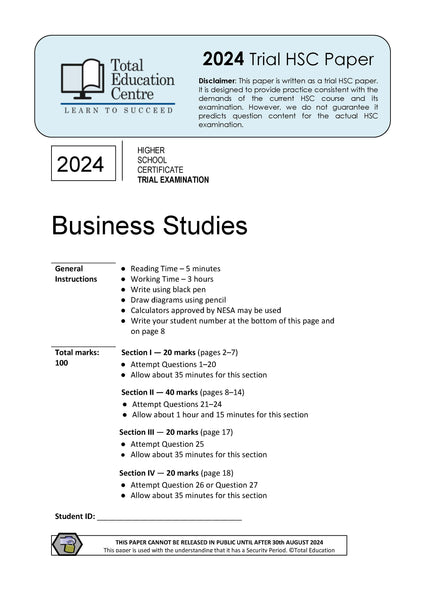 2024 Trial HSC Business Studies