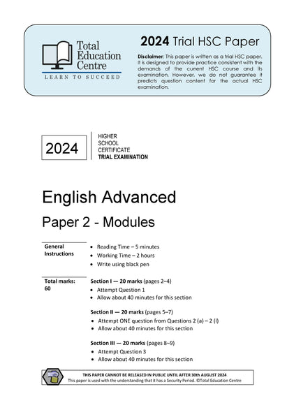 2024 Trial HSC English Advanced Modules Paper 2