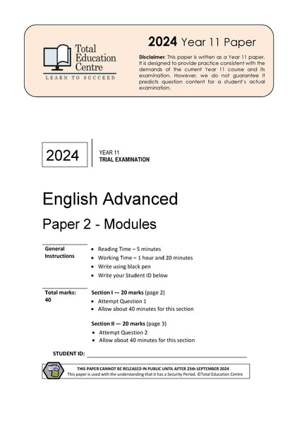 2024 English Advanced Year 11 - Paper 2 Modules