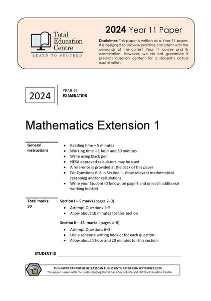 2024 Year 11 Extension 1 Mathematics