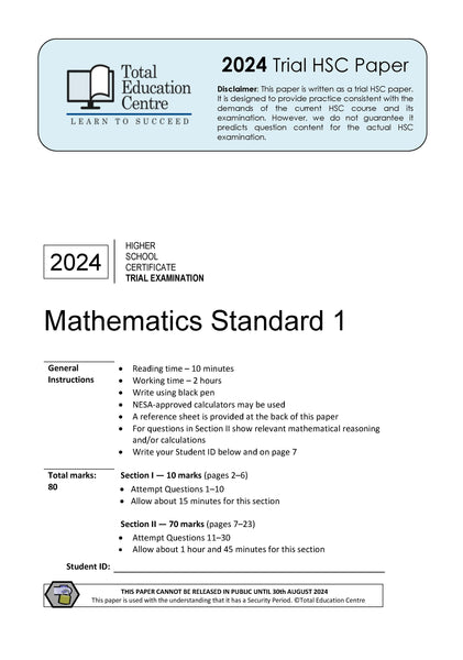 2024 Maths Standard 1 HSC Trial