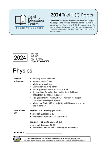 2024 Trial HSC Physics paper