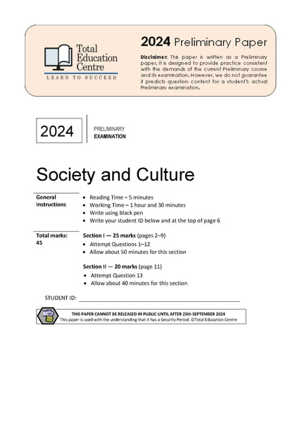 2024 Preliminary (Yr 11) Society and Culture