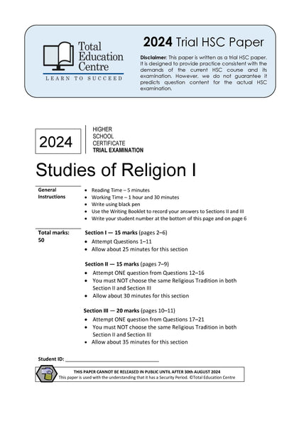 2024 Trial HSC Studies of Religion 1