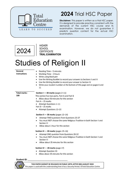 2024 Trial HSC Studies of Religion II