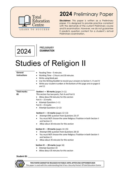 2024 Preliminary (Yr 11) Studies of Religion II