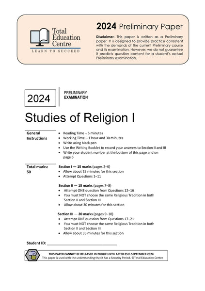 2024 Preliminary (Yr 11) Studies of Religion I